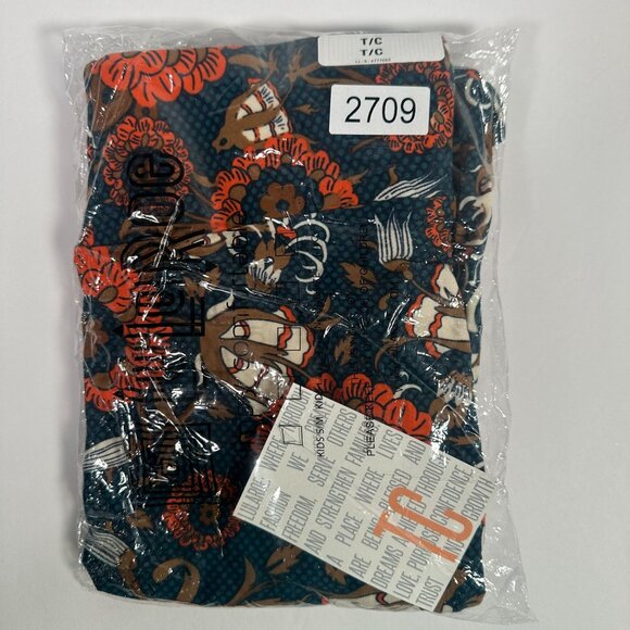 LuLaRoe Vintage Flowers Grannycore Blue Orange Brown Leggings Tall & Curvy TC - Picture 5 of 5